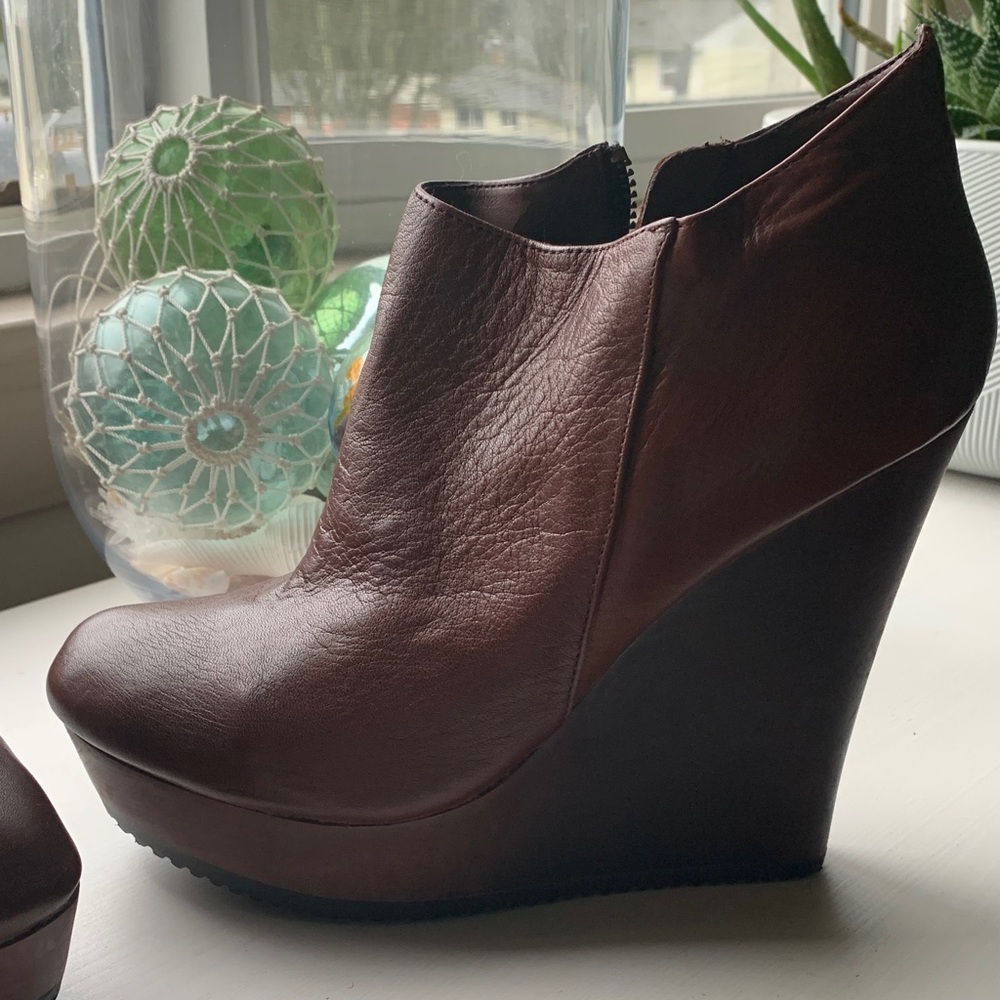 Aldo Dark Brown Leather Wedge Boots